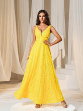 Elegant V Neck Sleeveless Sequin A-line Dresses - Elonnashop